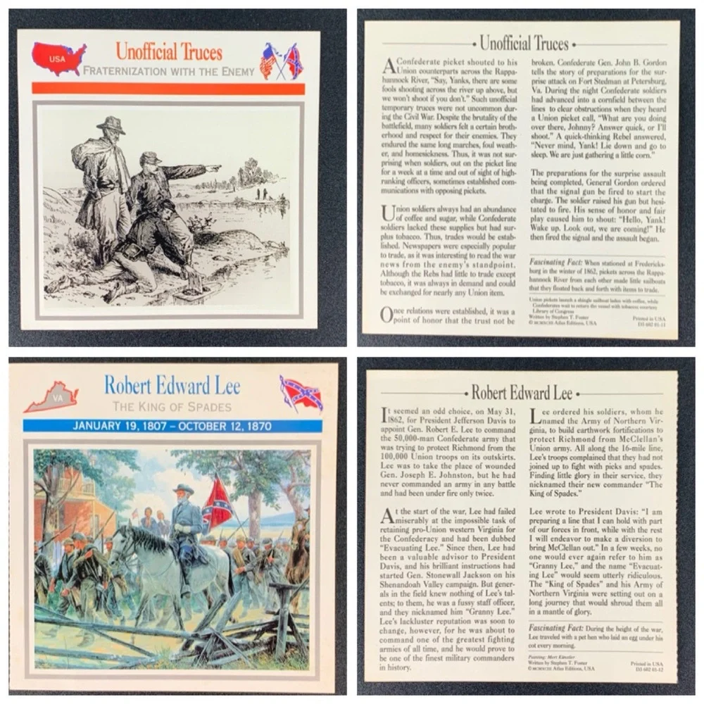 Set of 8 Stephen T. Foster Civil War information cards.